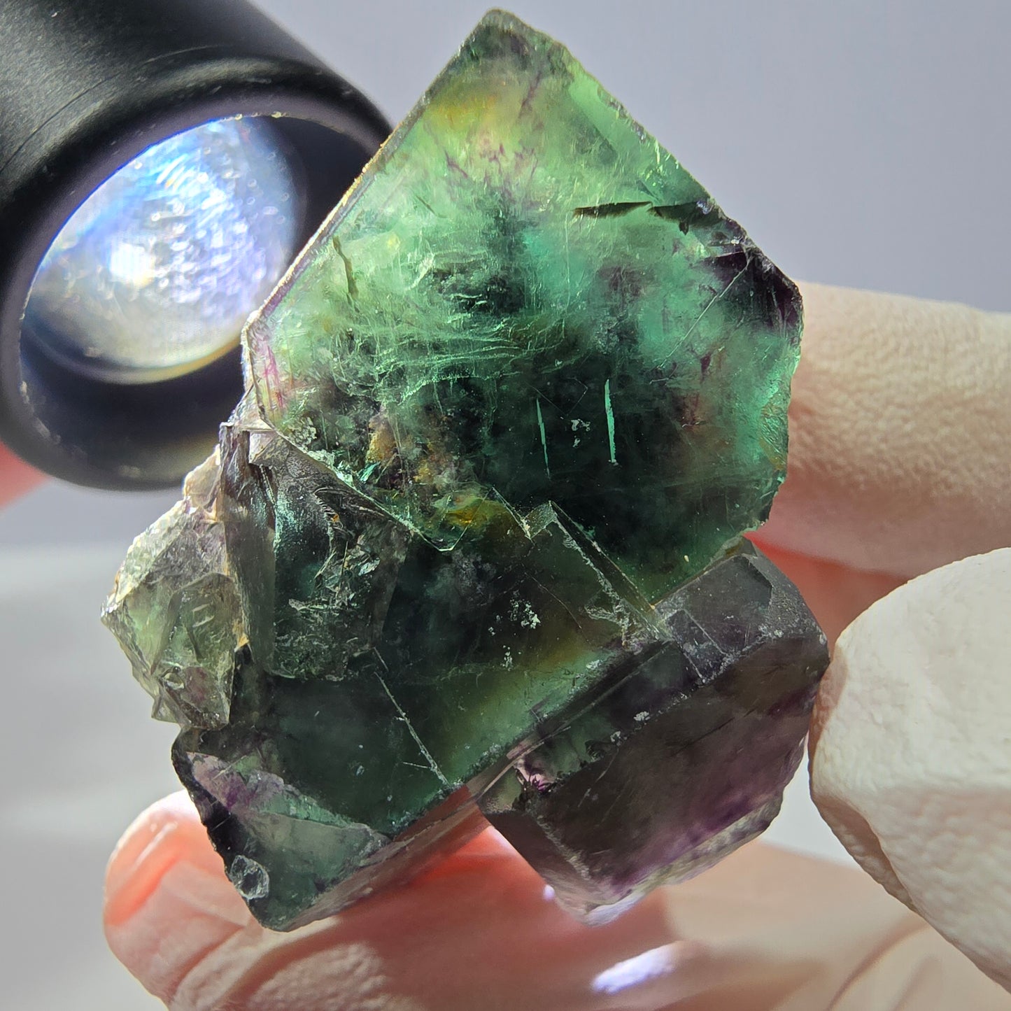 Spécimen de cube de fluorite fantôme, parqueté vert violet Okorusu, Namibie 33*34*21 mm 
