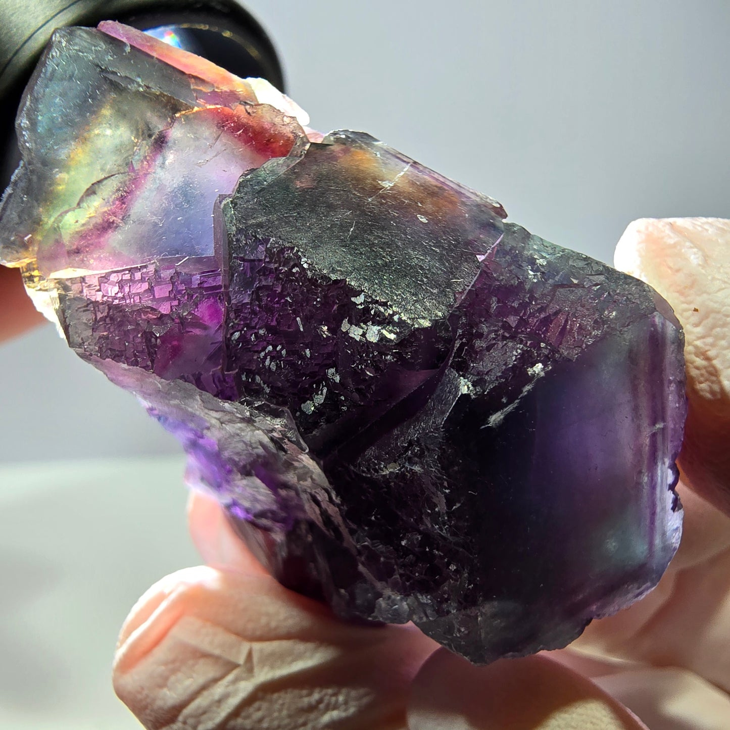 Rare spécimen de cube de fluorite fantôme, vert-violet, Okorusu, Namibie, 46 x 34 x 20 mm 