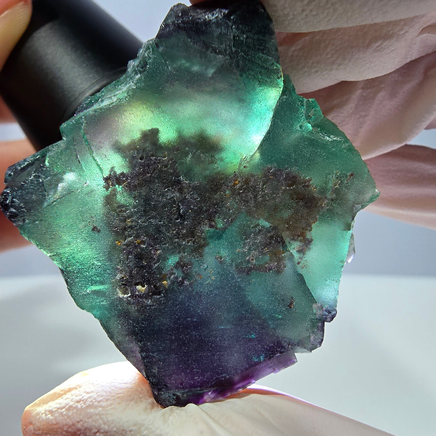Spécimen de cube de fluorite fantôme, parqueté vert violet Okorusu, Namibie 39*33*22 mm 