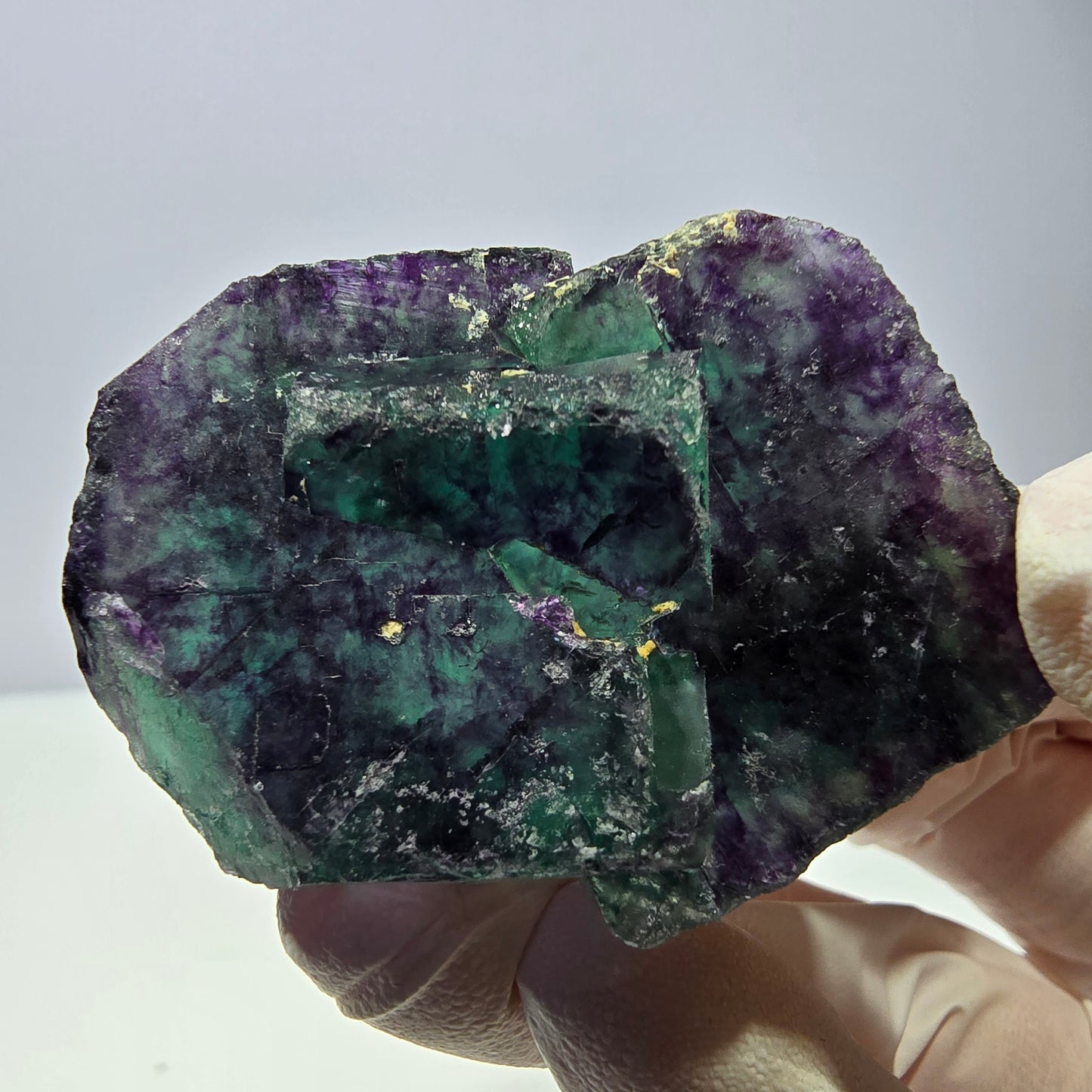 Spécimen de cube de fluorite fantôme, parqueté vert violet Okorusu, Namibie 51*35*16 mm 