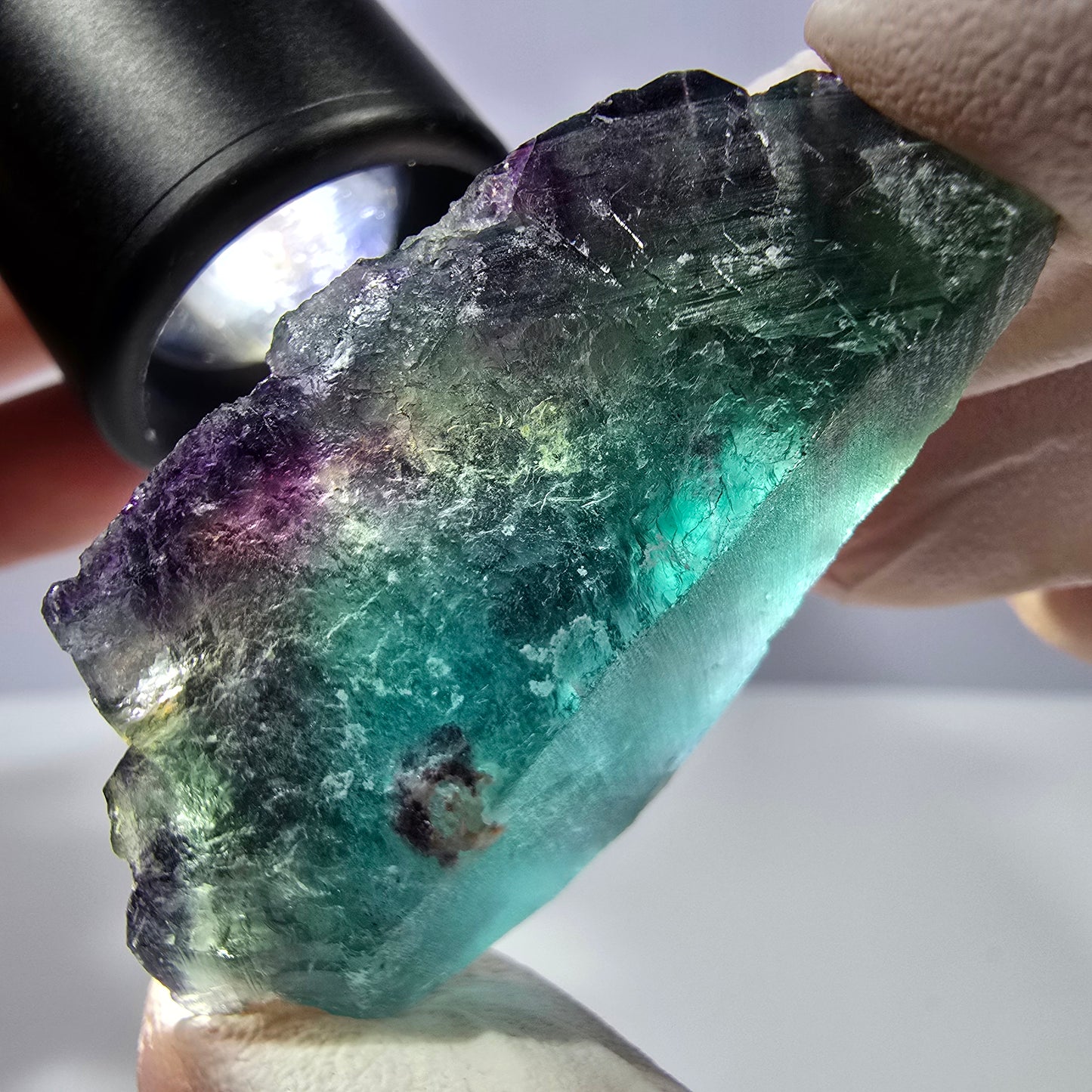 Spécimen de cube de fluorite fantôme, parqueté vert violet Okorusu, Namibie 49*30*22 mm 