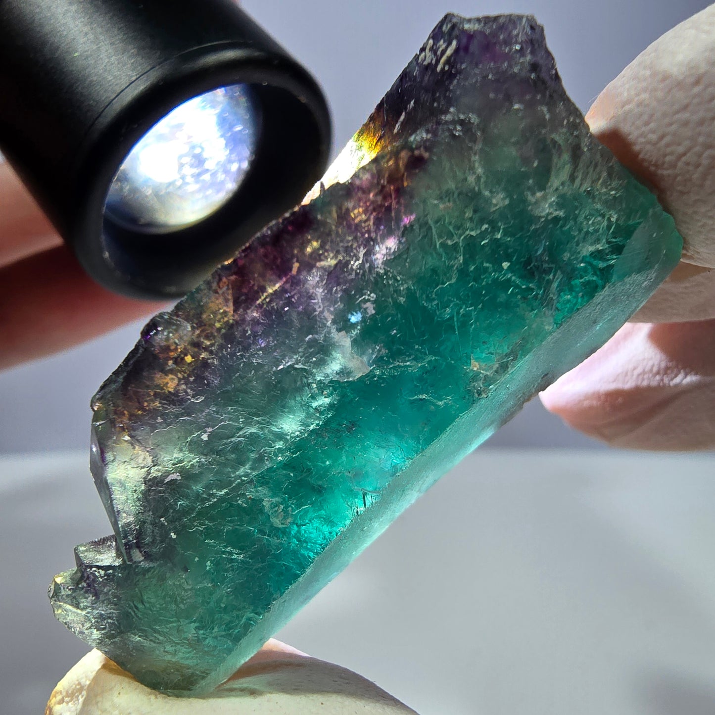 Spécimen de cube de fluorite fantôme, parqueté vert violet Okorusu, Namibie 49*30*22 mm 