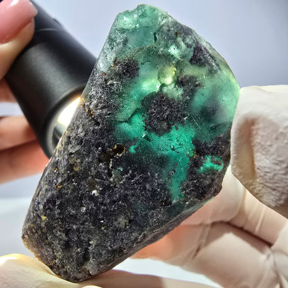 Phantom Fluorit Würfel Stufe, parkettiert grün lila Okorusu, Namibia 49*31*21mm