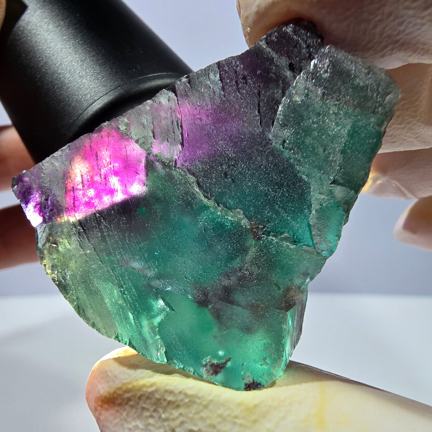 Spécimen de cube de fluorite fantôme, parqueté vert violet Okorusu, Namibie 38*34*25 mm 