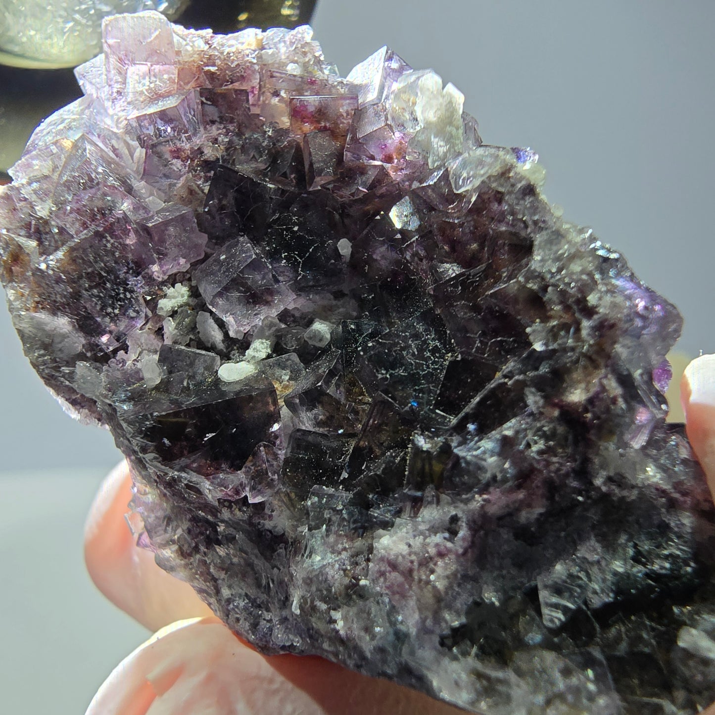 Rare cube de fluorite fantôme, spécimen de quartz violet Okorusu, Namibie, 43 x 31 x 27 mm 