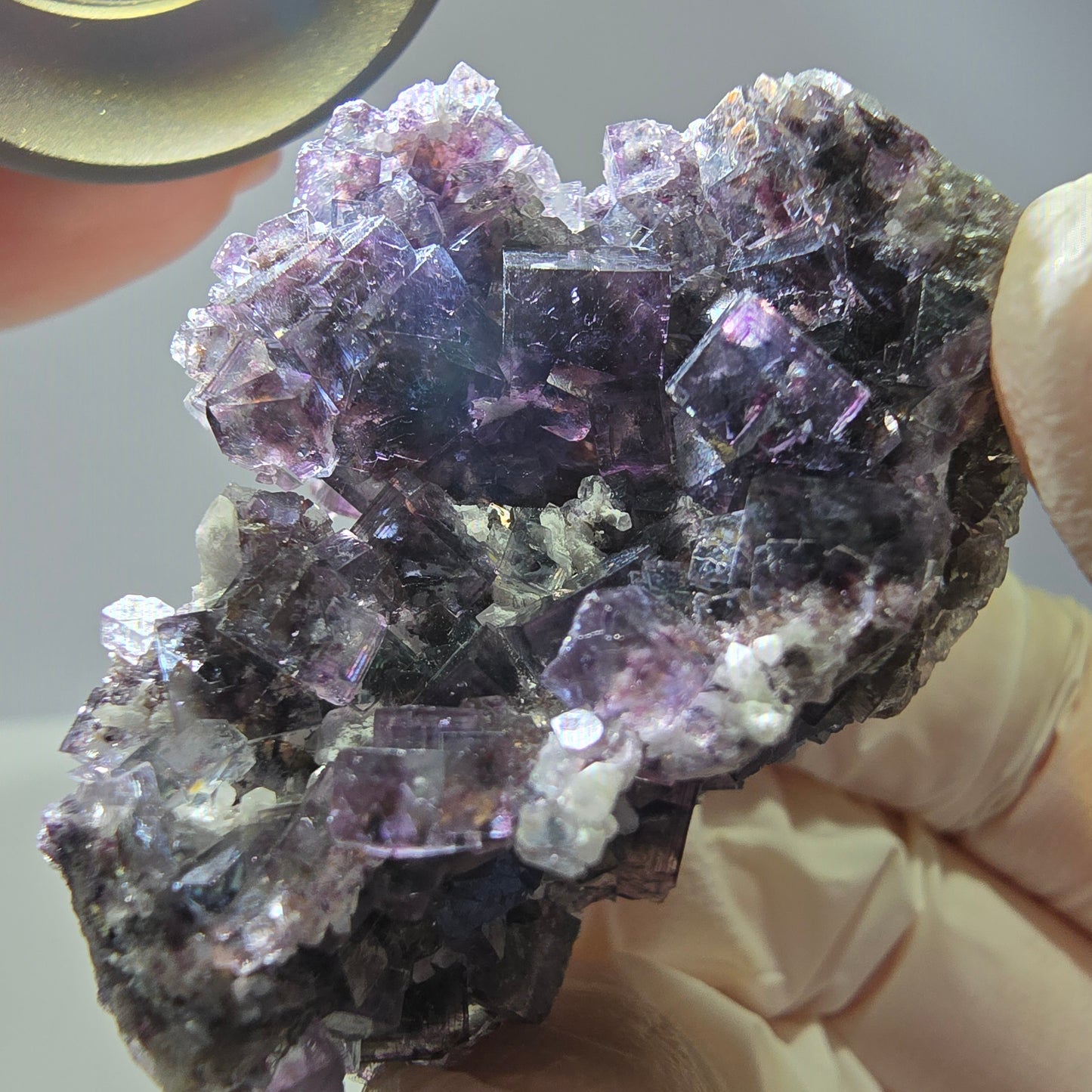 Rare cube de fluorite fantôme, spécimen de quartz violet Okorusu, Namibie, 43 x 31 x 27 mm 