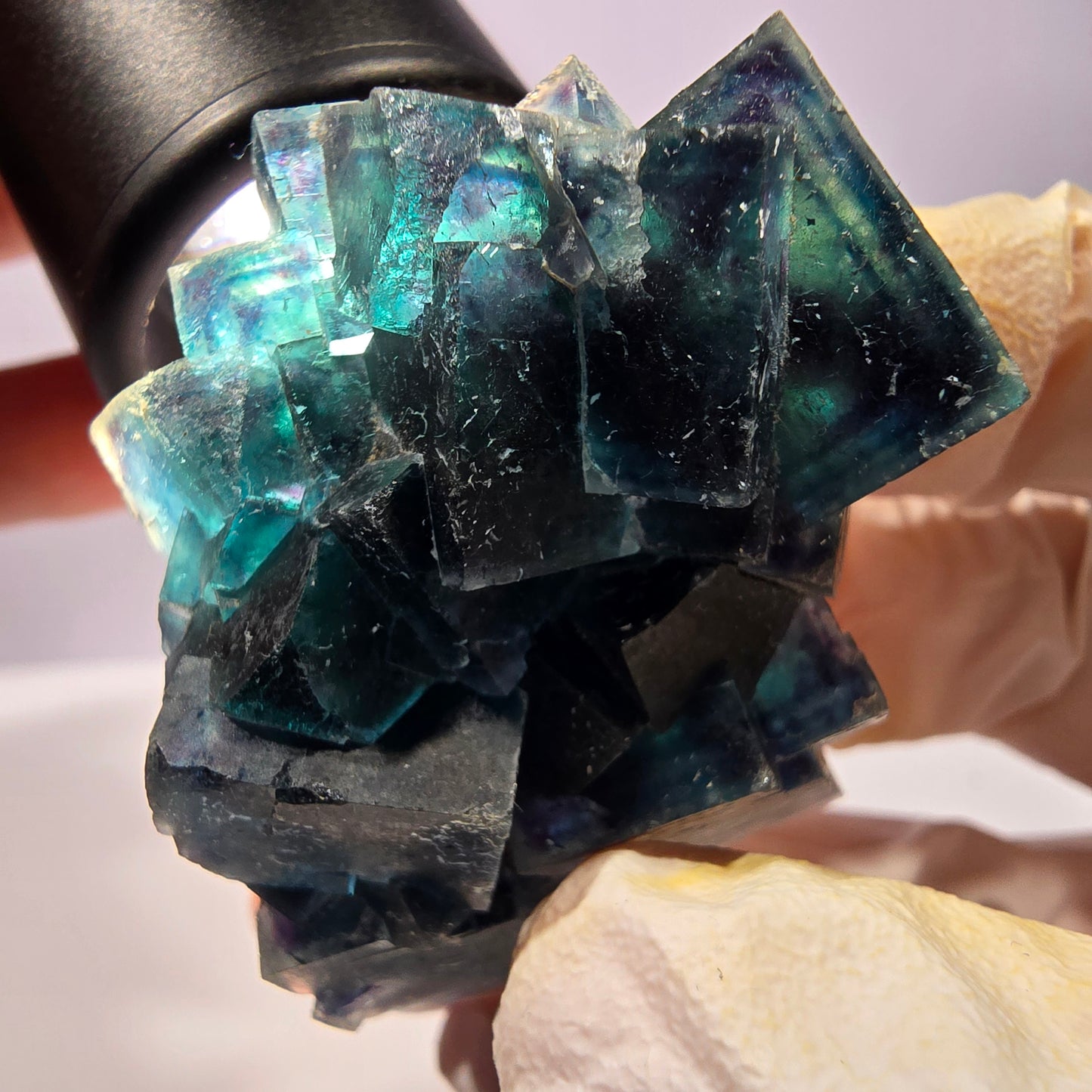 Rare spécimen de cube de fluorite fantôme, poche papillon, Okorusu, Namibie, 51 x 39 x 24 mm