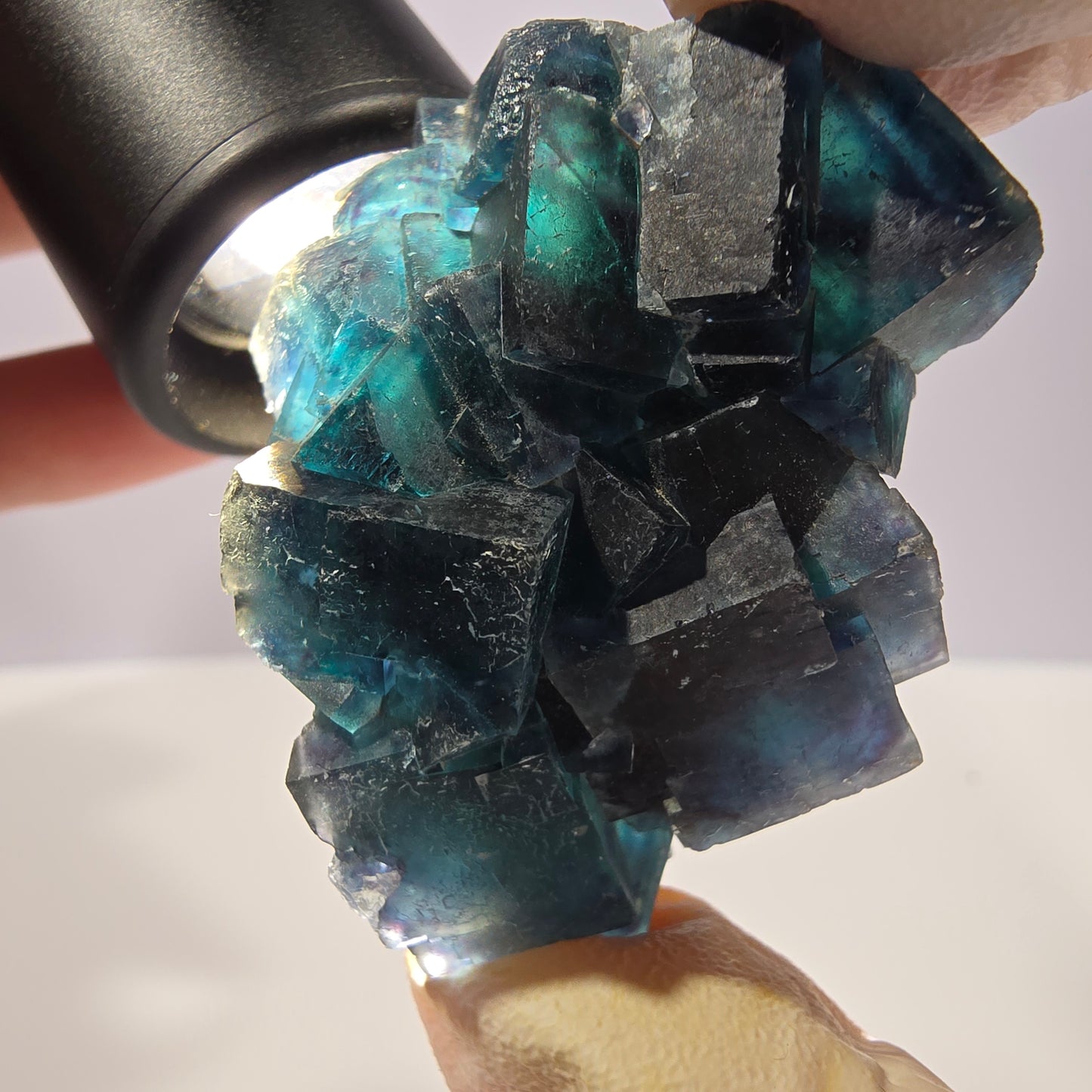 Rare spécimen de cube de fluorite fantôme, poche papillon, Okorusu, Namibie, 51 x 39 x 24 mm
