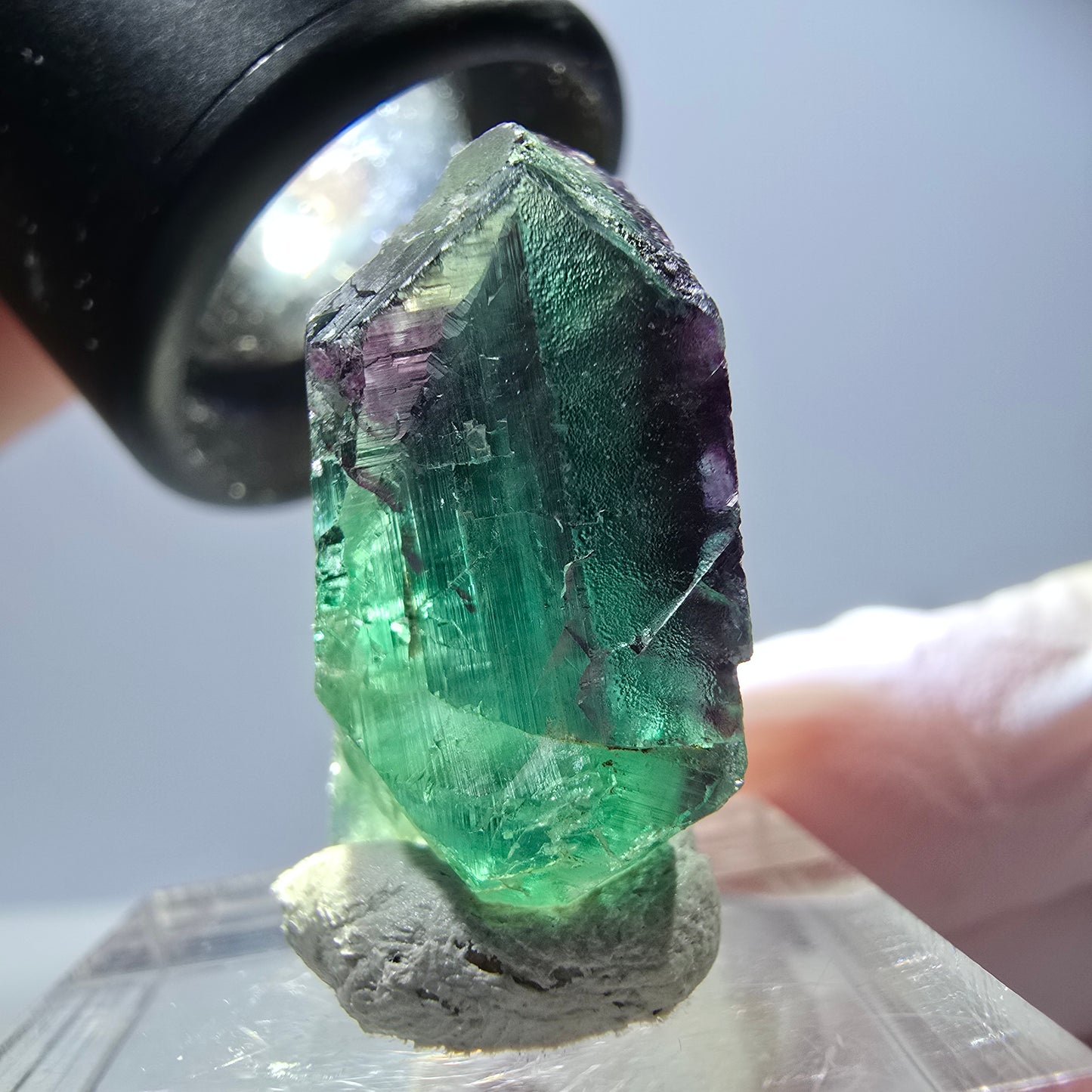 Spécimen rare de cube de fluorite, vert violet, Okorusu, Namibie, 29 x 26 x 15 mm 