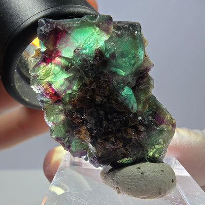 Rare UV Fluorite Cube, Quartz Specimen, green purple Okorusu, Namibia 32*26*15mm 