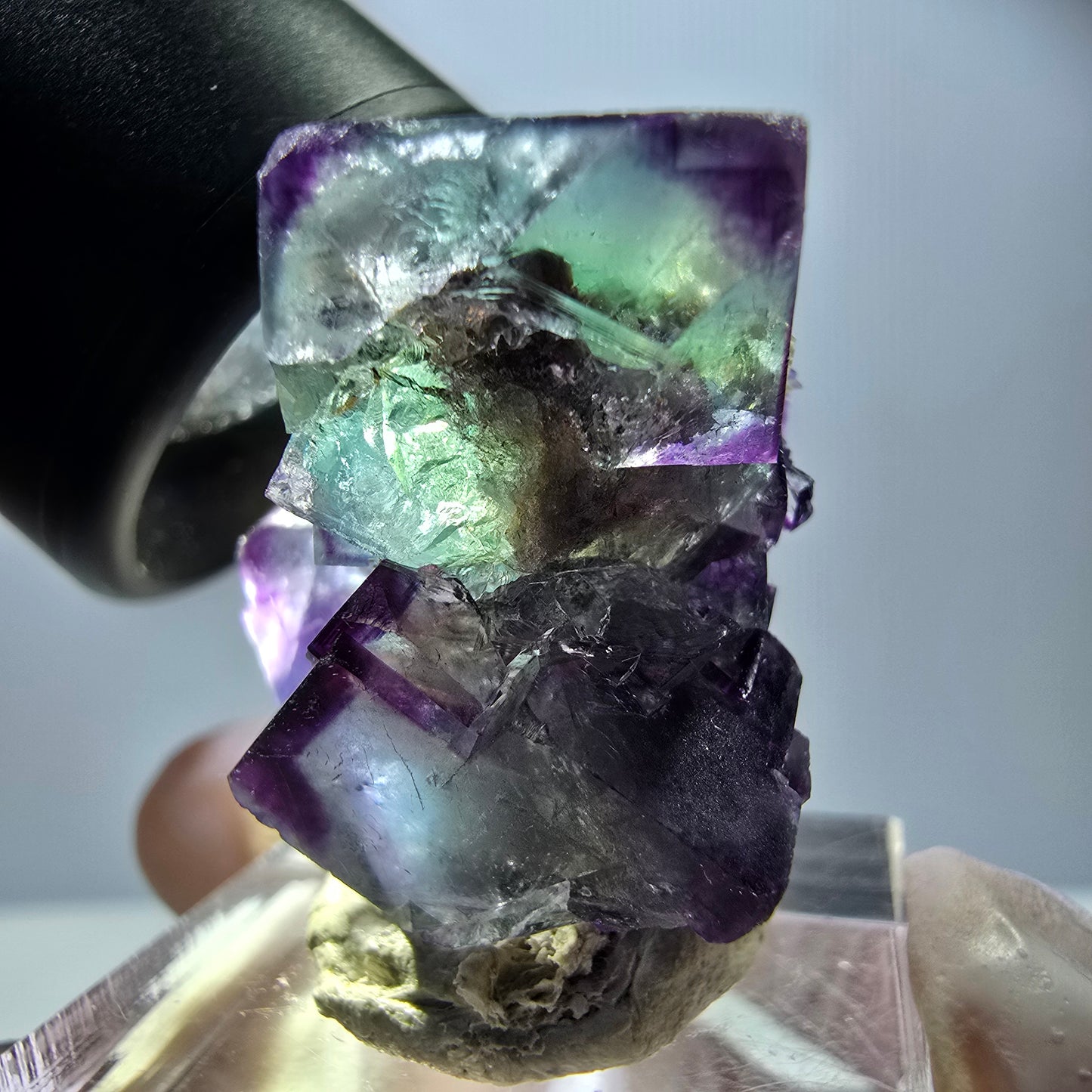 Spécimen rare de cube de fluorite, vert violet, Okorusu, Namibie, 35 x 27 x 20 mm 