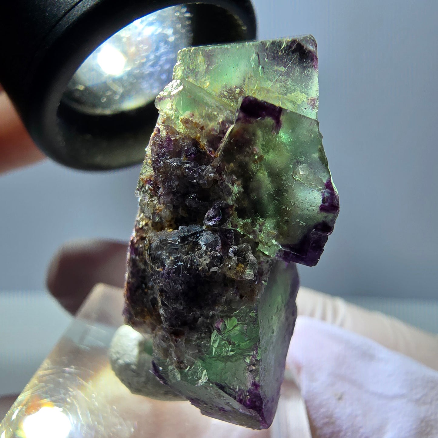 Phantom Fluorit Würfel Stufe, parkettiert, zonal Okorusu, Namibia 38*21*15mm