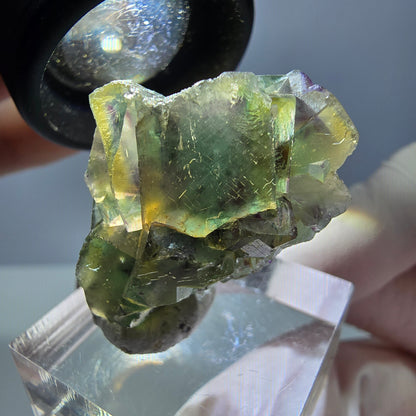 Phantom Fluorit Würfel Stufe, grün gelb lila Okorusu, Namibia 31*21*14mm