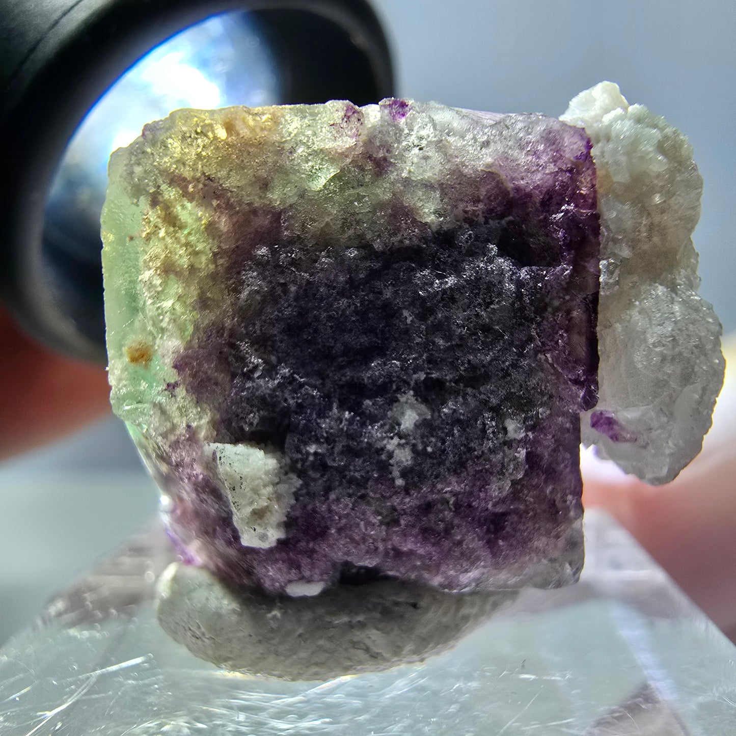 Phantom Fluorit Würfel, Quarz Stufe, grün lila Okorusu, Namibia 22*19*19mm