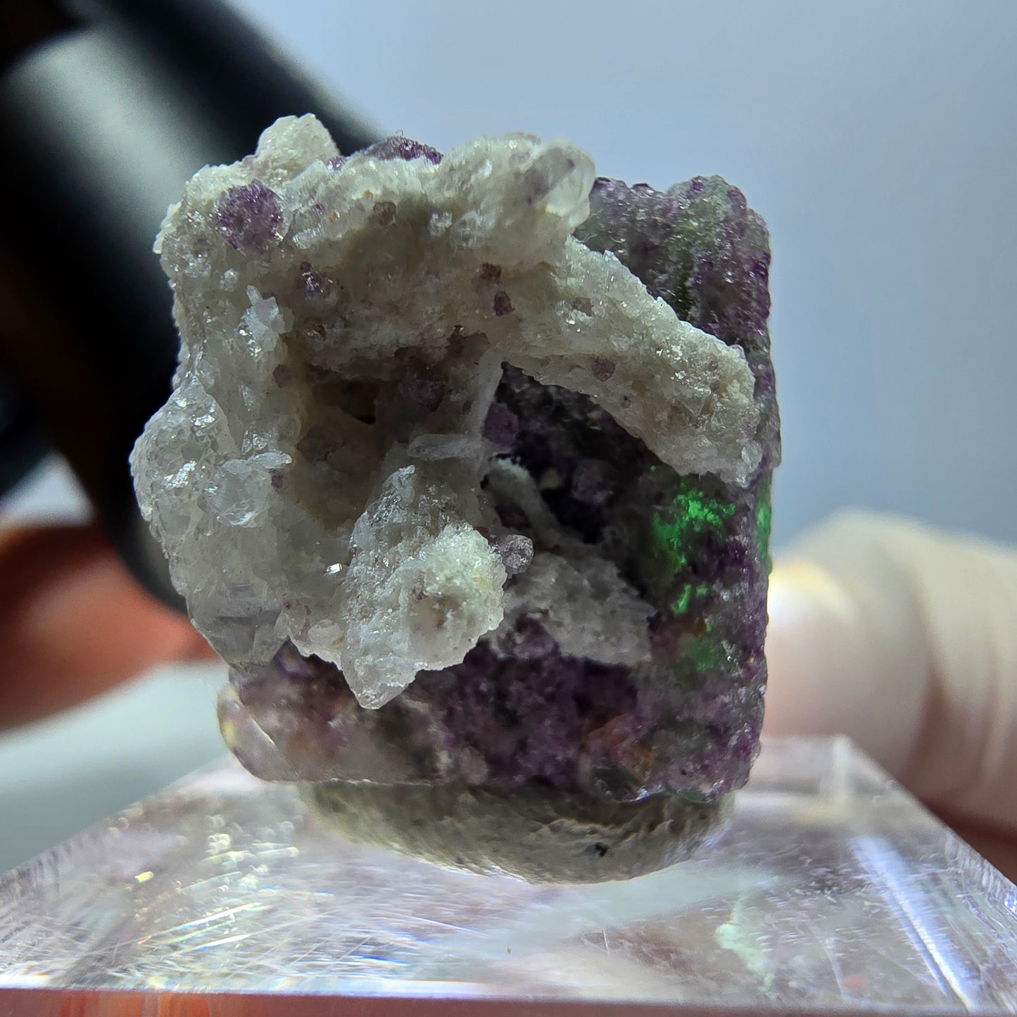Phantom Fluorit Würfel, Quarz Stufe, grün lila Okorusu, Namibia 22*19*19mm