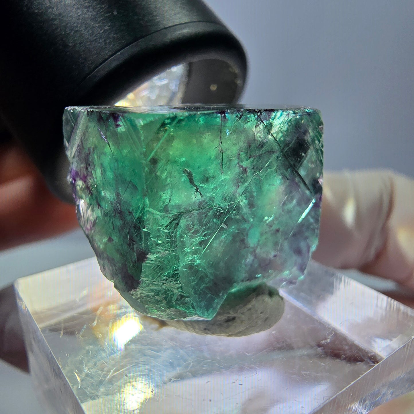 Phantom Fluorit Würfel Stufe, parkettiert grün lila Okorusu, Namibia 18*17*14mm
