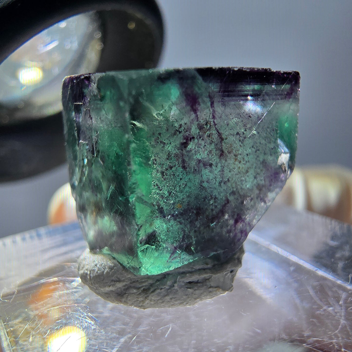 Phantom Fluorit Würfel Stufe, parkettiert grün lila Okorusu, Namibia 14*13*12mm