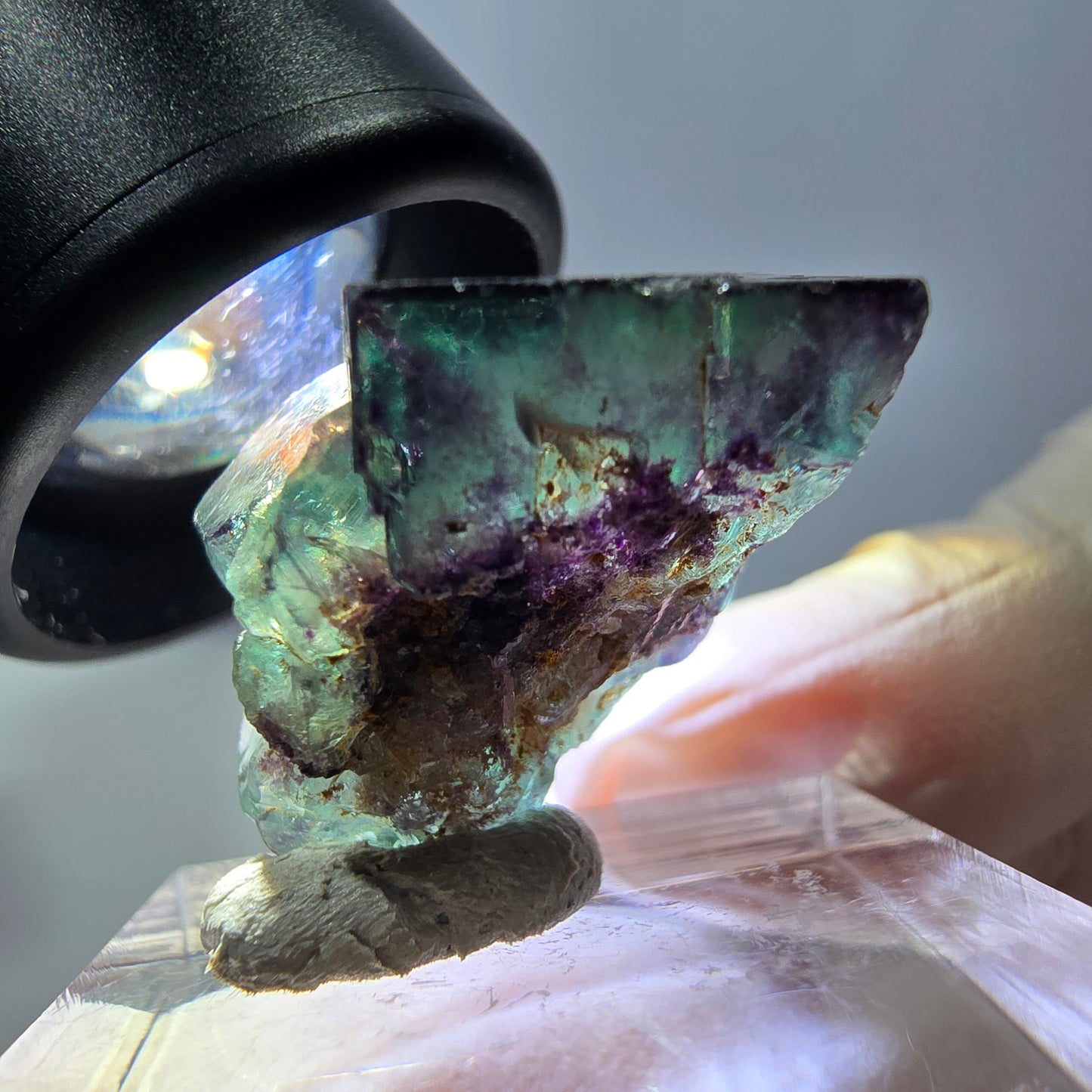 Phantom Fluorit Würfel Stufe, parkettiert grün lila Okorusu, Namibia 21*20*17mm