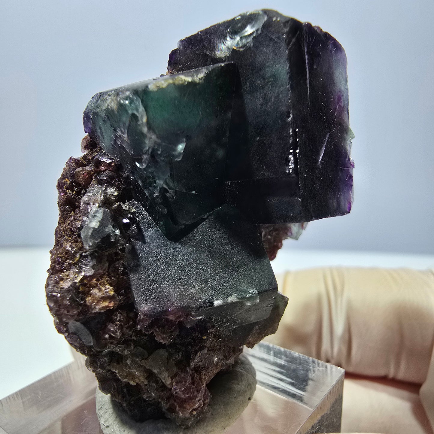 Phantom Fluorit Würfel Stufe, parkettiert grün lila Okorusu, Namibia 43*28*18mm