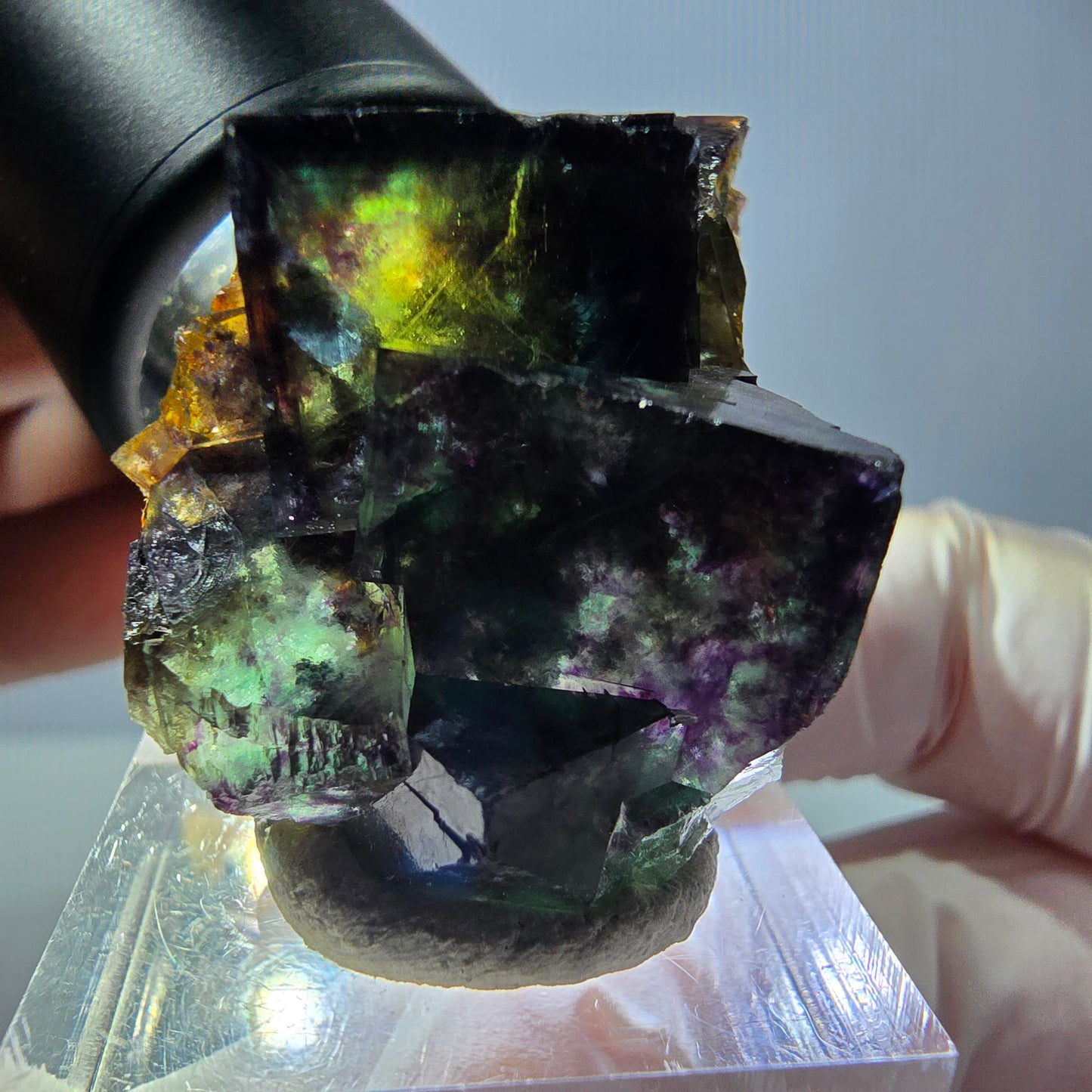 Phantom Fluorit Würfel Stufe, parkettiert grün lila Okorusu, Namibia 39*25*18mm
