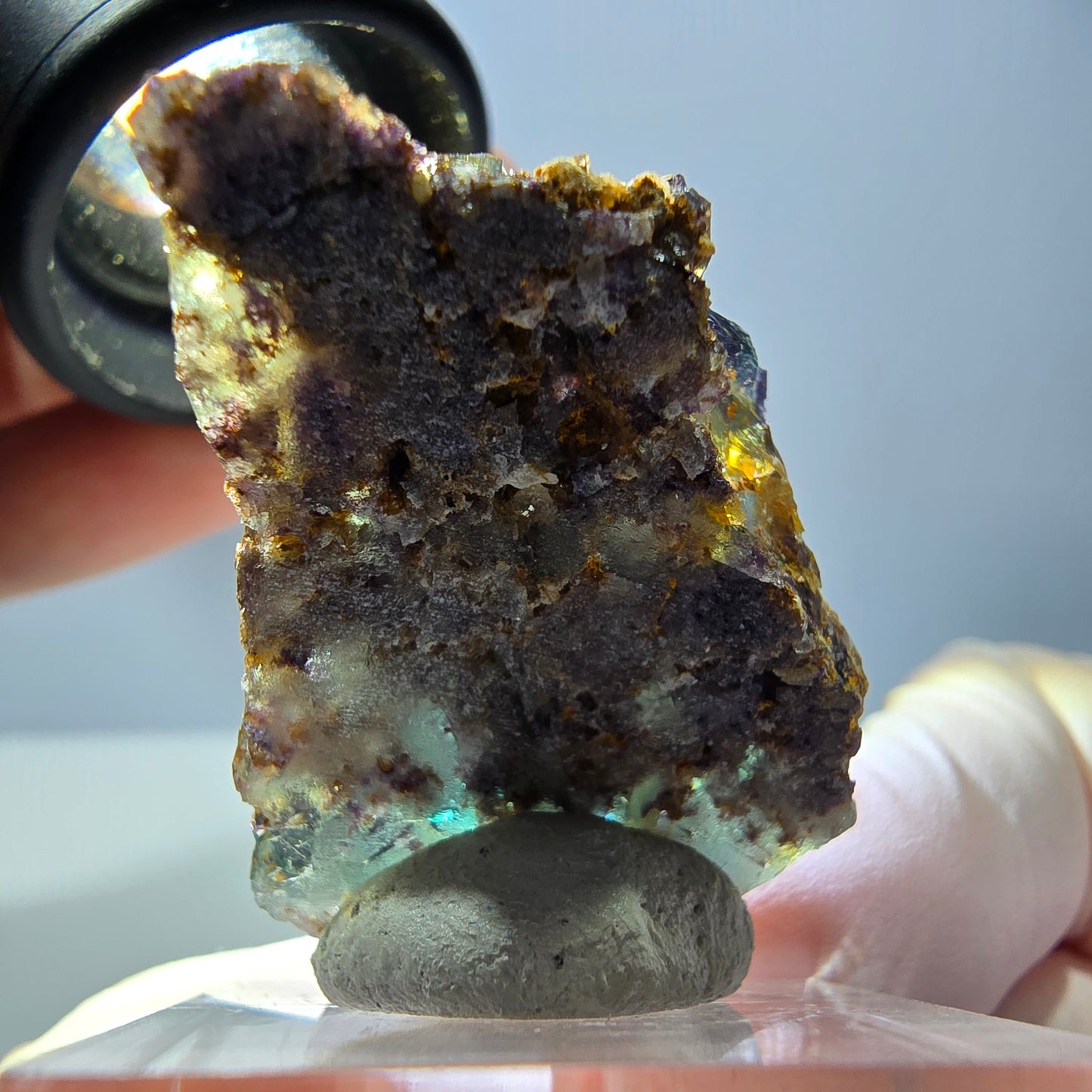 Phantom Fluorit Würfel Stufe, parkettiert grün lila Okorusu, Namibia 39*25*18mm