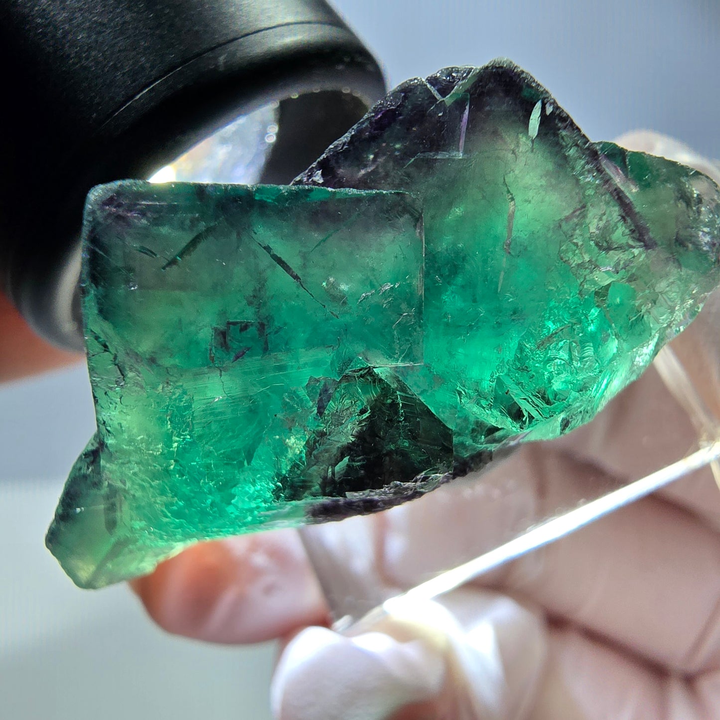 Phantom Fluorit Würfel Stufe, parkettiert grün lila Okorusu, Namibia 37*27*19mm