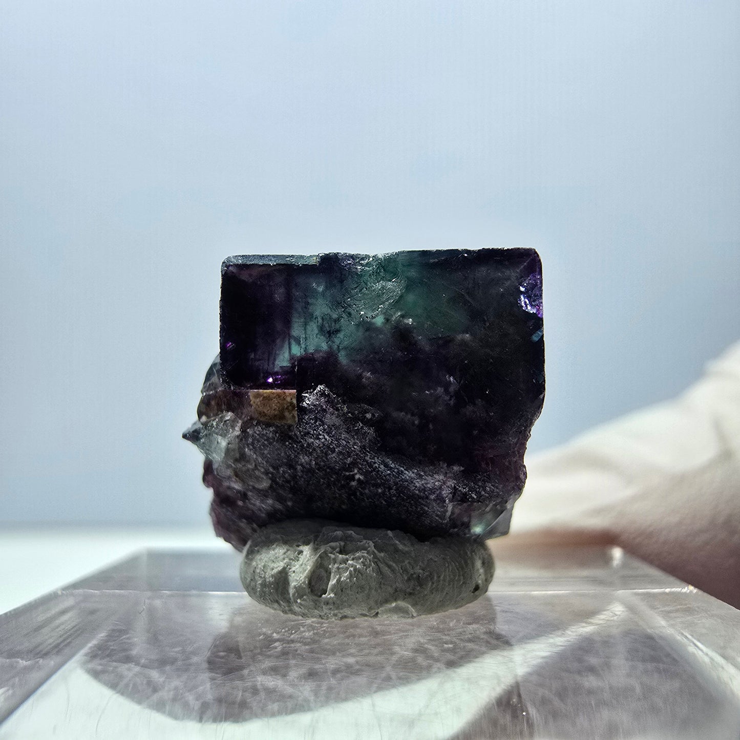 Spécimen de cube de fluorite fantôme, parqueté vert violet Okorusu, Namibie 15*15*14 mm 