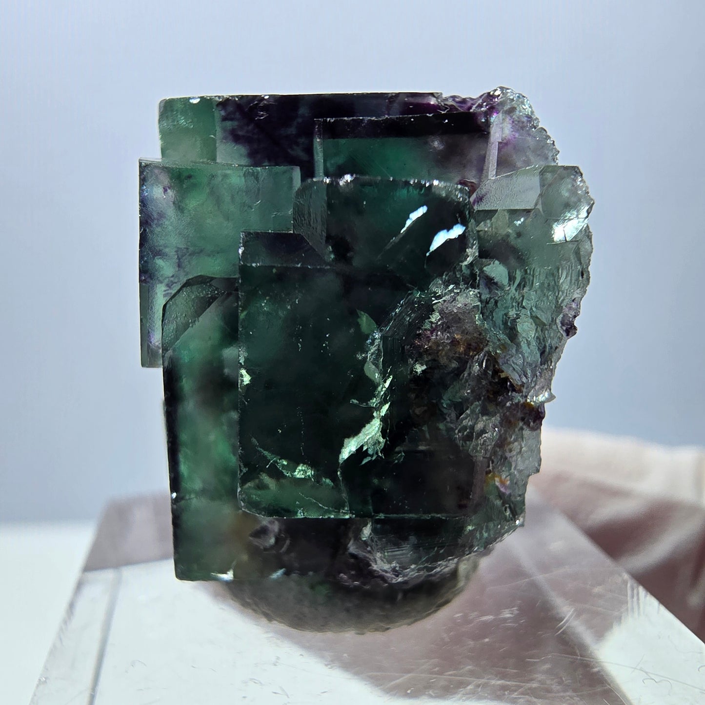 Spécimen de cube de fluorite fantôme, parqueté vert violet Okorusu, Namibie 26*25*16 mm 