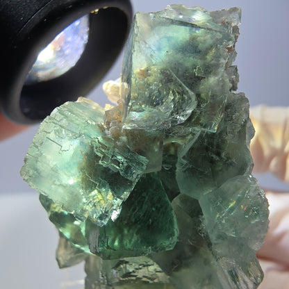 Phantom Fluorit Würfel, parkettiert, Quarz Stufe Okorusu, Namibia 42*30*26mm