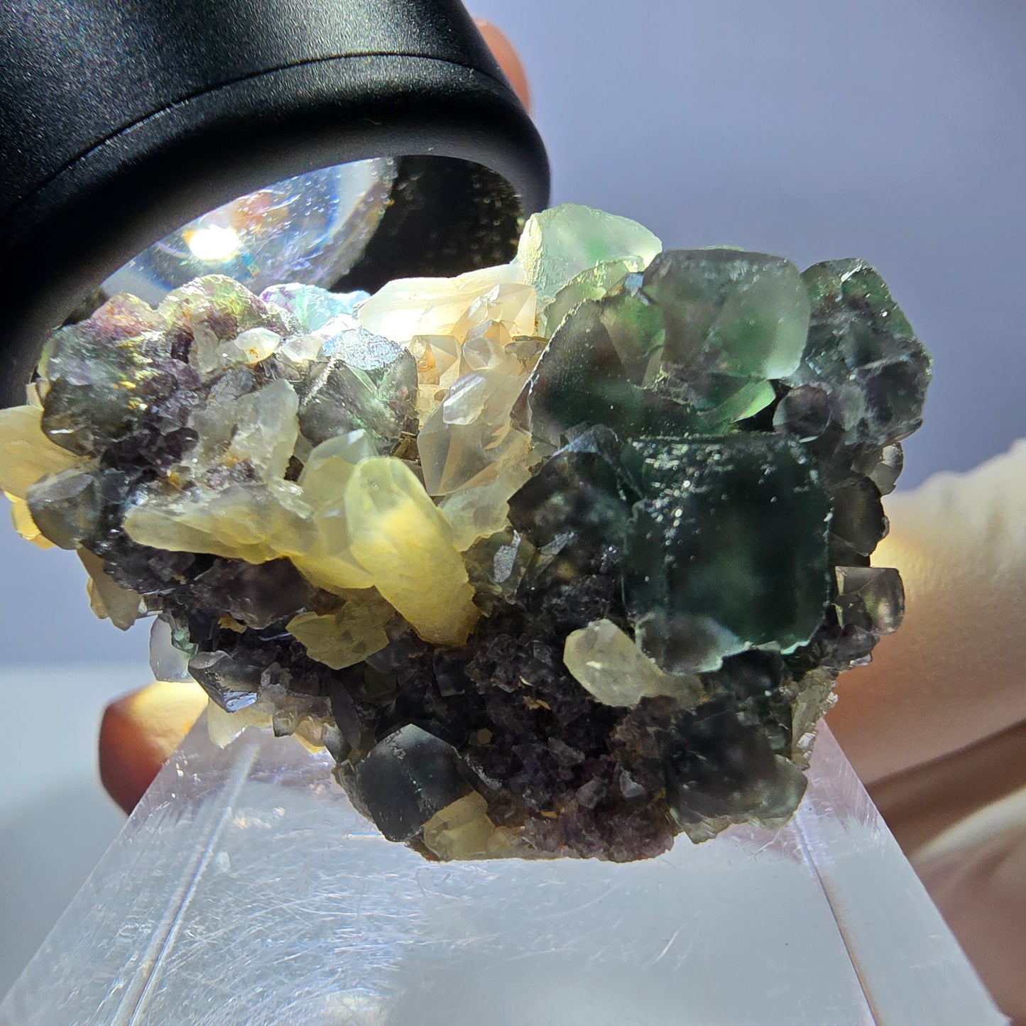 Phantom Fluorit Würfel, parkettiert, Quarz Stufe Okorusu, Namibia 35*25*19mm