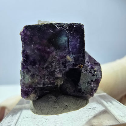 Phantom Fluorit Würfel, Quarz Stufe, grün lila Okorusu, Namibia 23*21*19mm