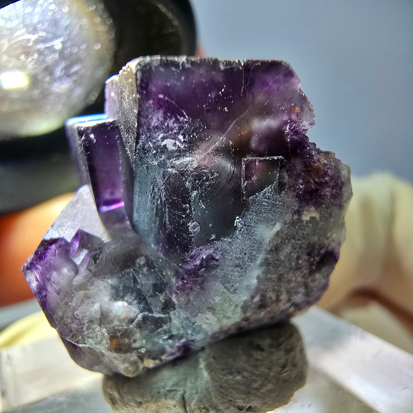 Phantom Fluorit Würfel, Quarz Stufe, grün lila Okorusu, Namibia 23*21*19mm
