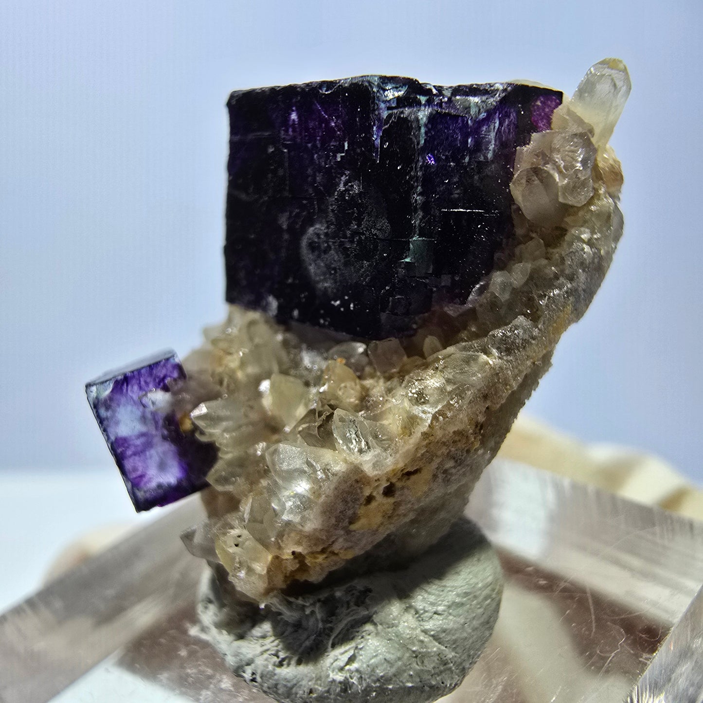 Phantom Fluorit Würfel, Quarz Stufe, grün lila Okorusu, Namibia 29*20*15mm