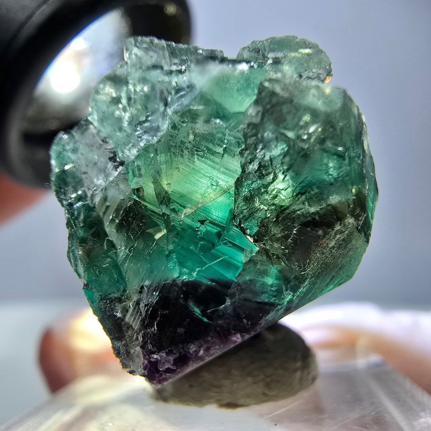 Spécimen de cube de fluorite fantôme, vert violet, Okorusu, Namibie, 36 x 25 x 15 mm 