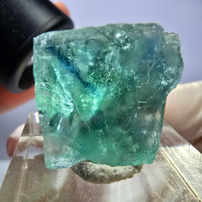 Cube de fluorite fantôme transparente parquetée, vert Okorusu, Namibie 20 x 18 x 15 mm 