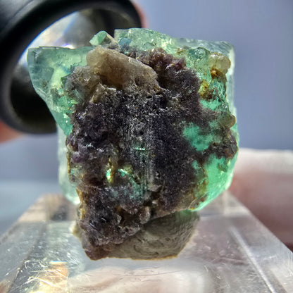 Cube de fluorite fantôme transparente parquetée, vert Okorusu, Namibie 20 x 19 x 15 mm 