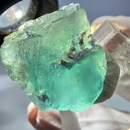Cube de fluorite fantôme transparente parquetée, vert Okorusu, Namibie 20 x 18 x 17 mm 