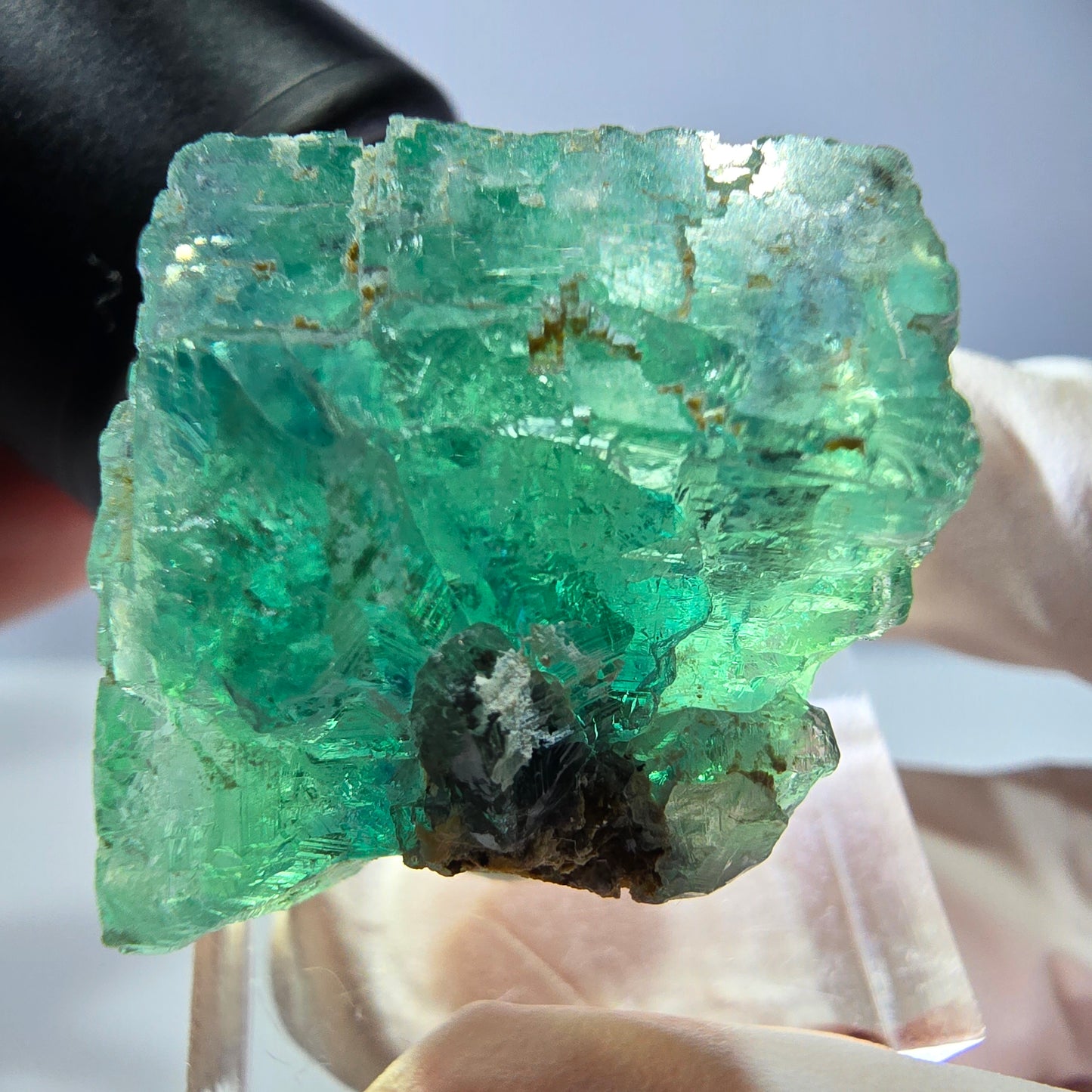 Cube de fluorite fantôme transparente parquetée, vert Okorusu, Namibie 23*23*22mm 