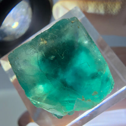 Klarer Phantom Fluorit Würfel parkettiert, grün Okorusu, Namibia 15*14*13mm