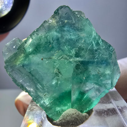 Cube de fluorite fantôme transparente parquetée, vert Okorusu, Namibie 28 x 25 x 14 mm 