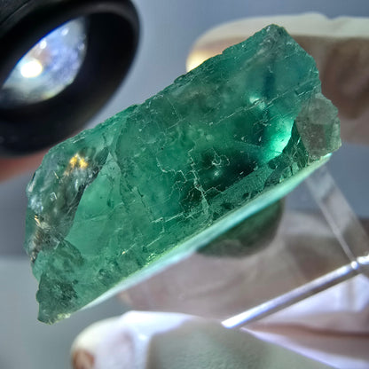 Cube de fluorite fantôme transparente parquetée, vert Okorusu, Namibie 28 x 21 x 10 mm 