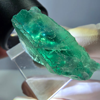 Cube de fluorite fantôme transparente parquetée, vert Okorusu, Namibie 28 x 21 x 10 mm 