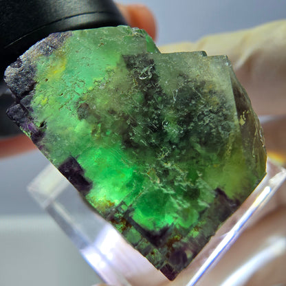 Cube de fluorite fantôme parqueté, zonal, vert violet Okorusu, Namibie 24*22*17mm 
