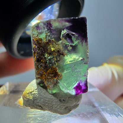 Cube de fluorite fantôme parqueté, zonal, vert violet Okorusu, Namibie 15*15*10mm 