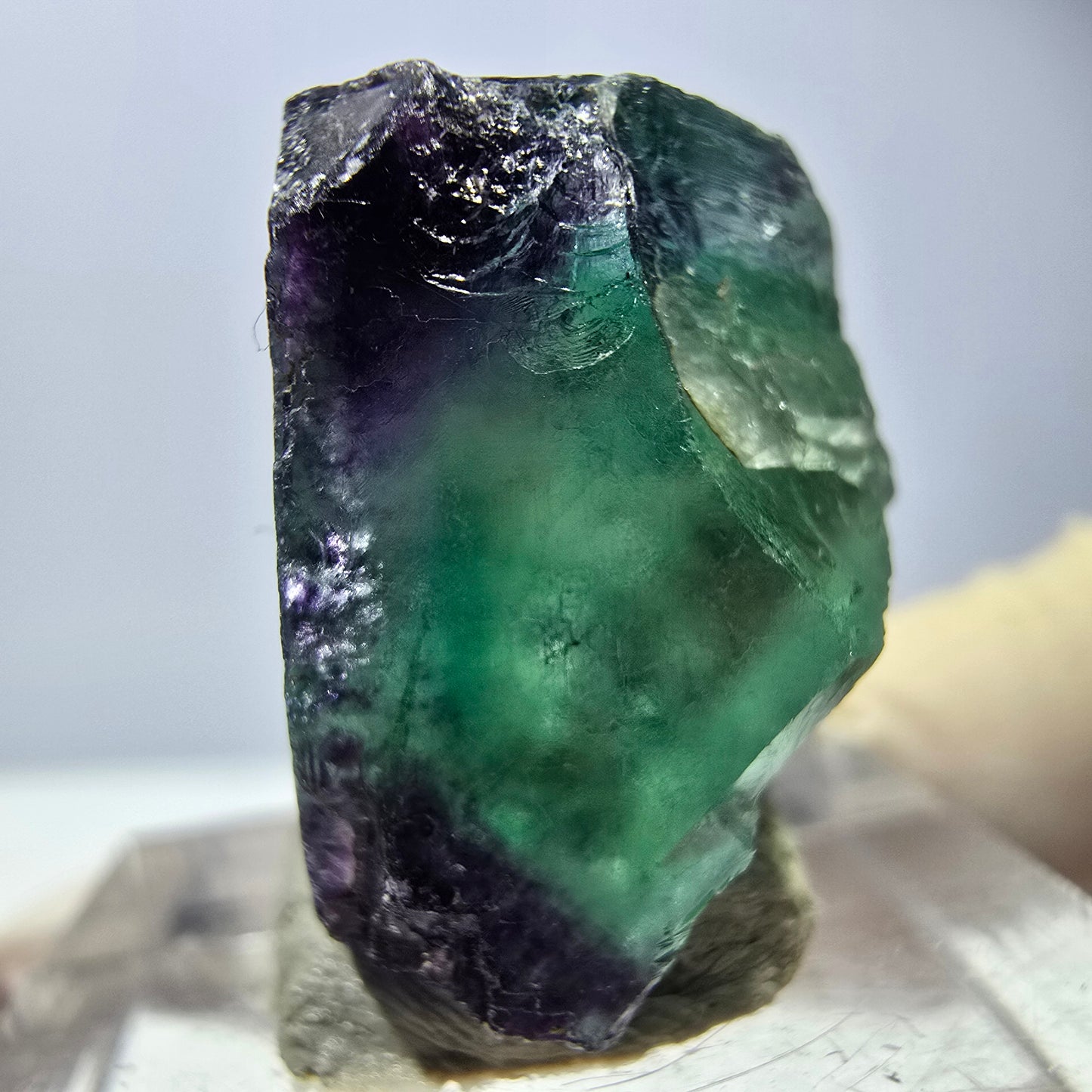 Cube de fluorite fantôme parqueté, zonal, vert violet Okorusu, Namibie 23*22*16mm 