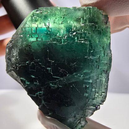 Spécimen de cube de fluorite fantôme transparente, vert parqueté, Okorusu, Namibie, 52 x 49 x 41 mm 