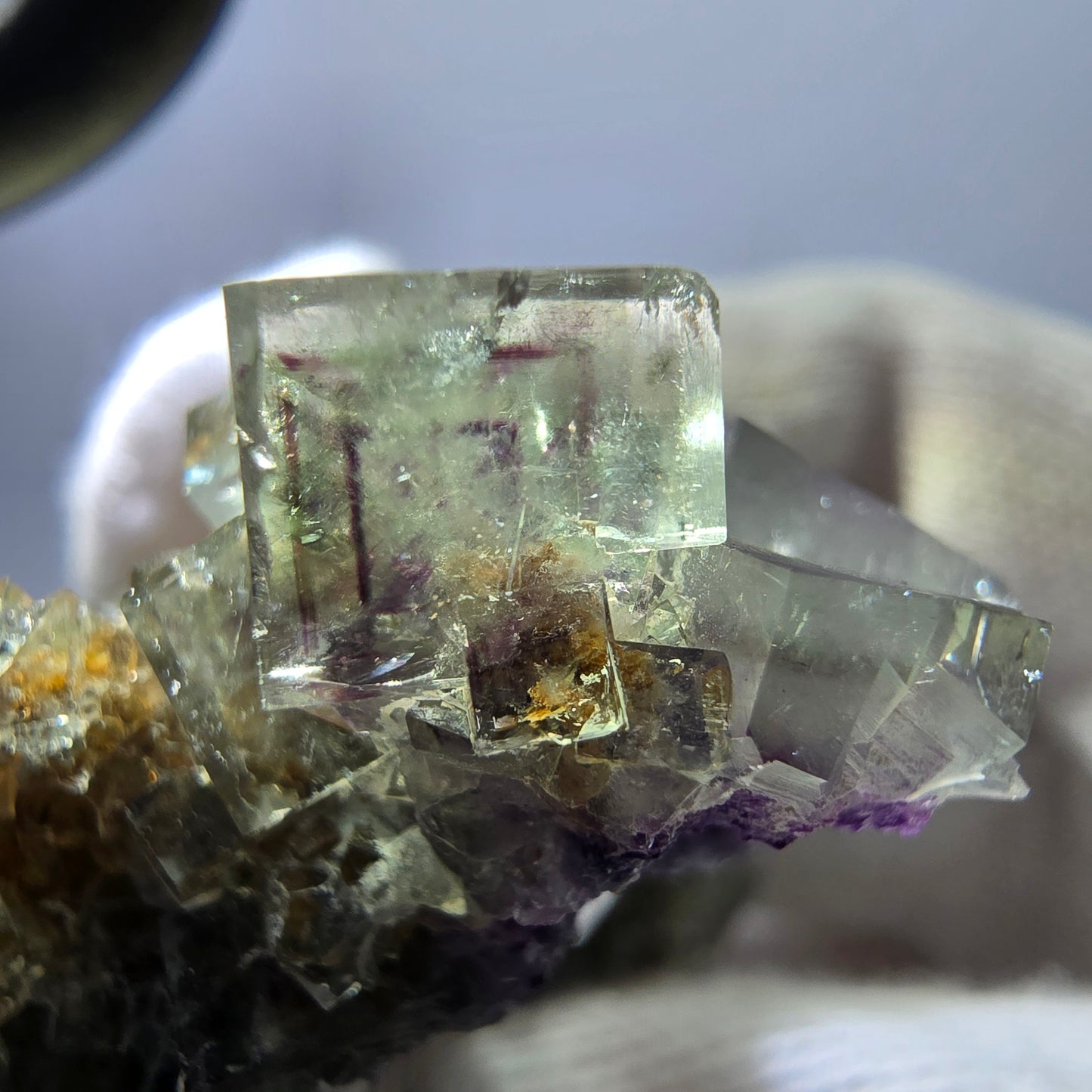 Phantom Fluorite Cube Specimen Double-Sided Green Purple Yellow Okorusu Namibia 72*64*33mm 