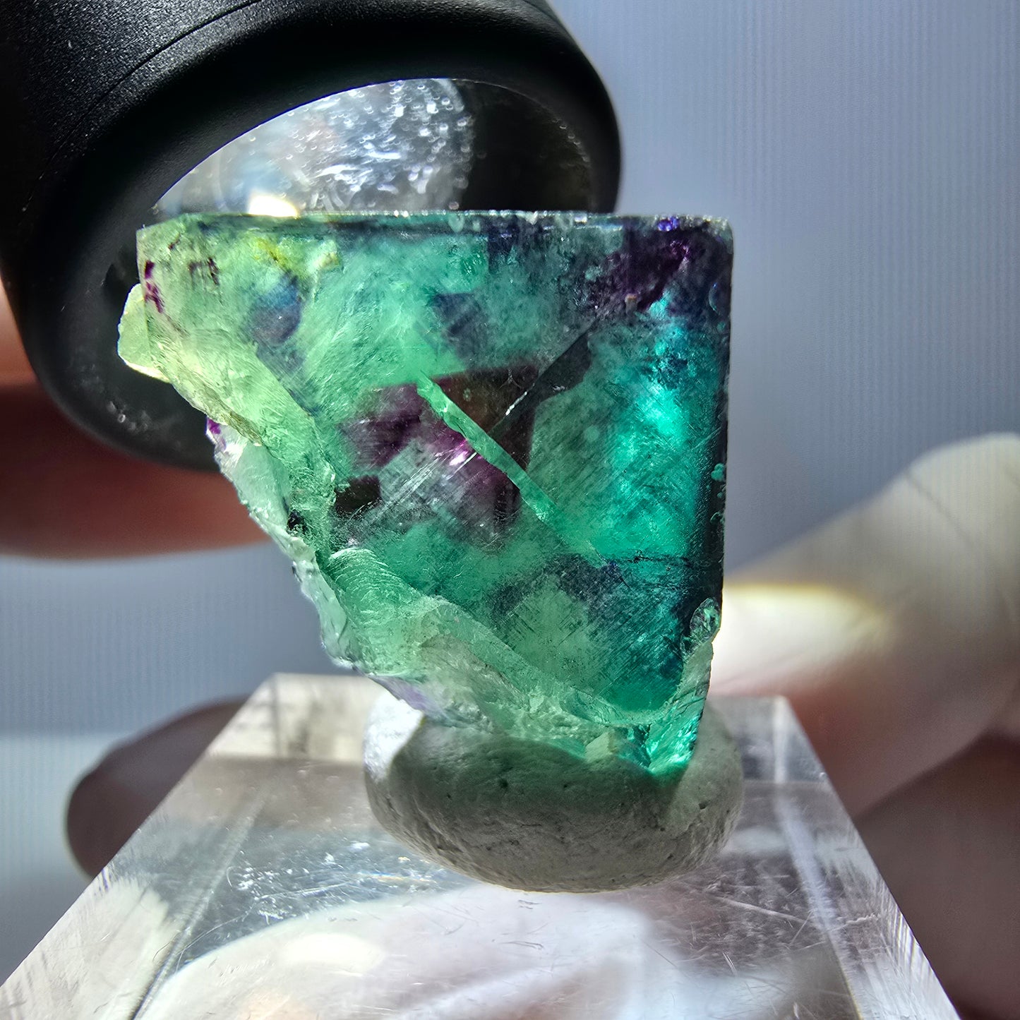 Phantom Fluorit Würfel Stufe, parkettiert grün lila Okorusu, Namibia 22*21*20mm
