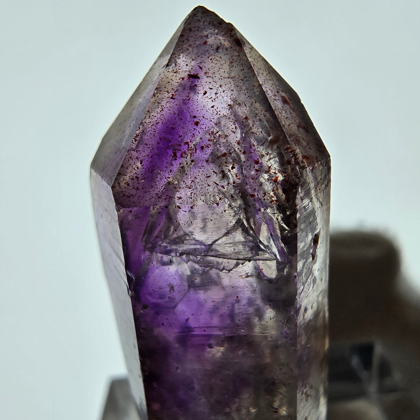 Pointe de sceptre d'améthyste fantôme Enhydro, 1x Bubble Brandberg, Namibie 34 x 16 x 14 mm 