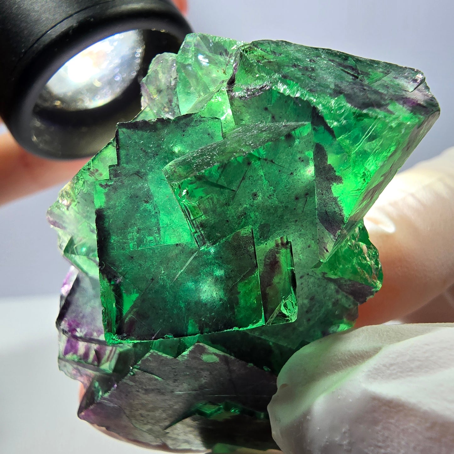 Spécimen de cube de fluorite fantôme parqueté vert violet Okorusu, Namibie 49*41*29mm 